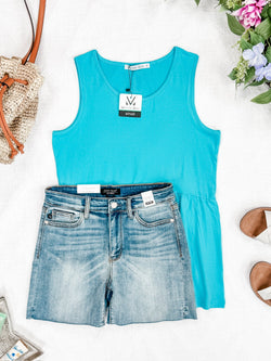 Renee Ruffle Tank - Ocean Blue