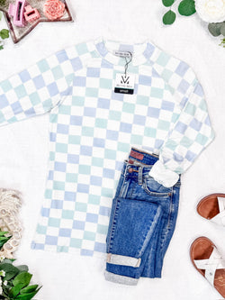 Blair Long Sleeve Top - Blue and Mint Checker MM EXCLUSIVE