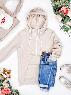 Pixie Pocket Halfzip Hoodie - Oatmeal