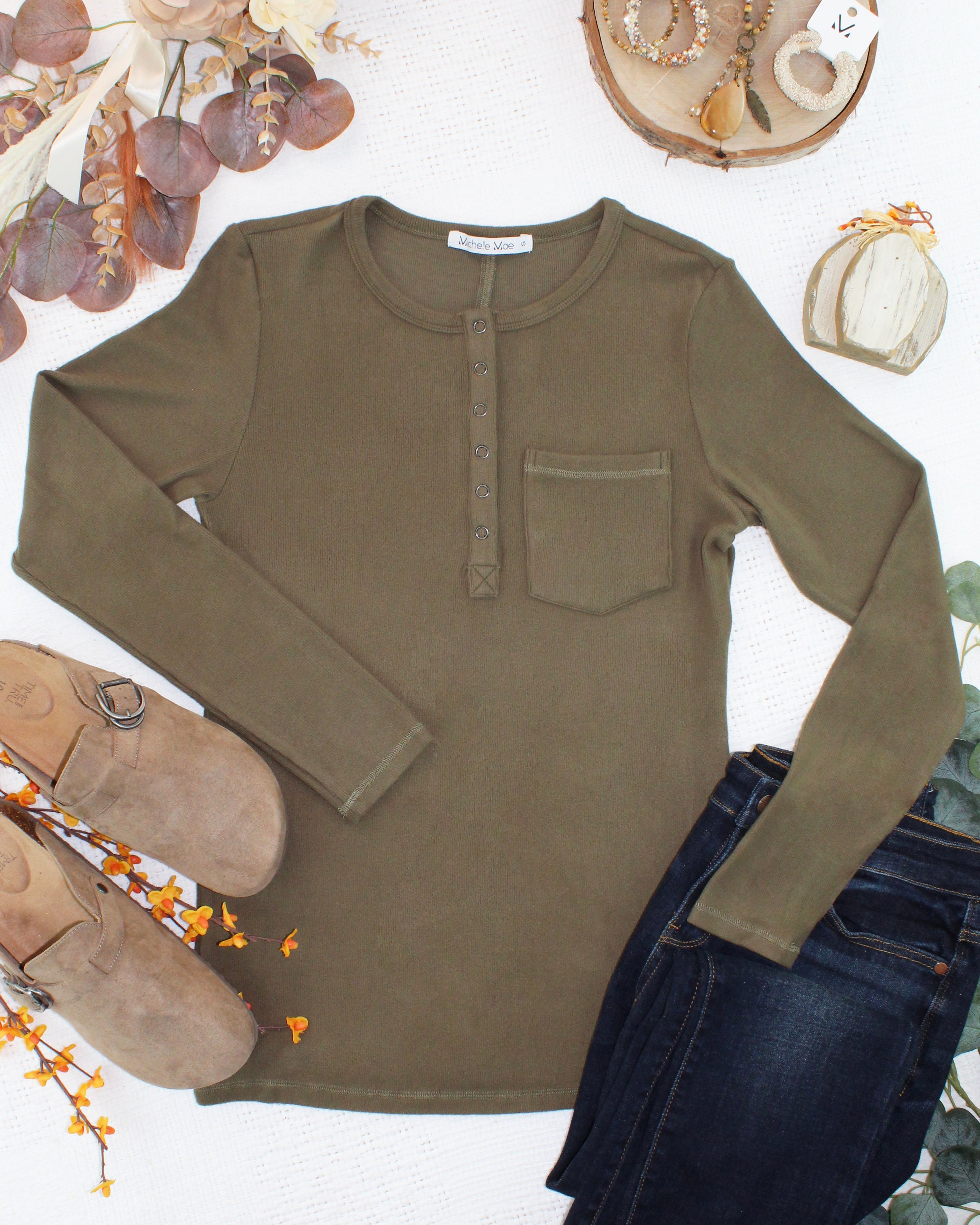 Georgia Long Sleeve Top - Olive
