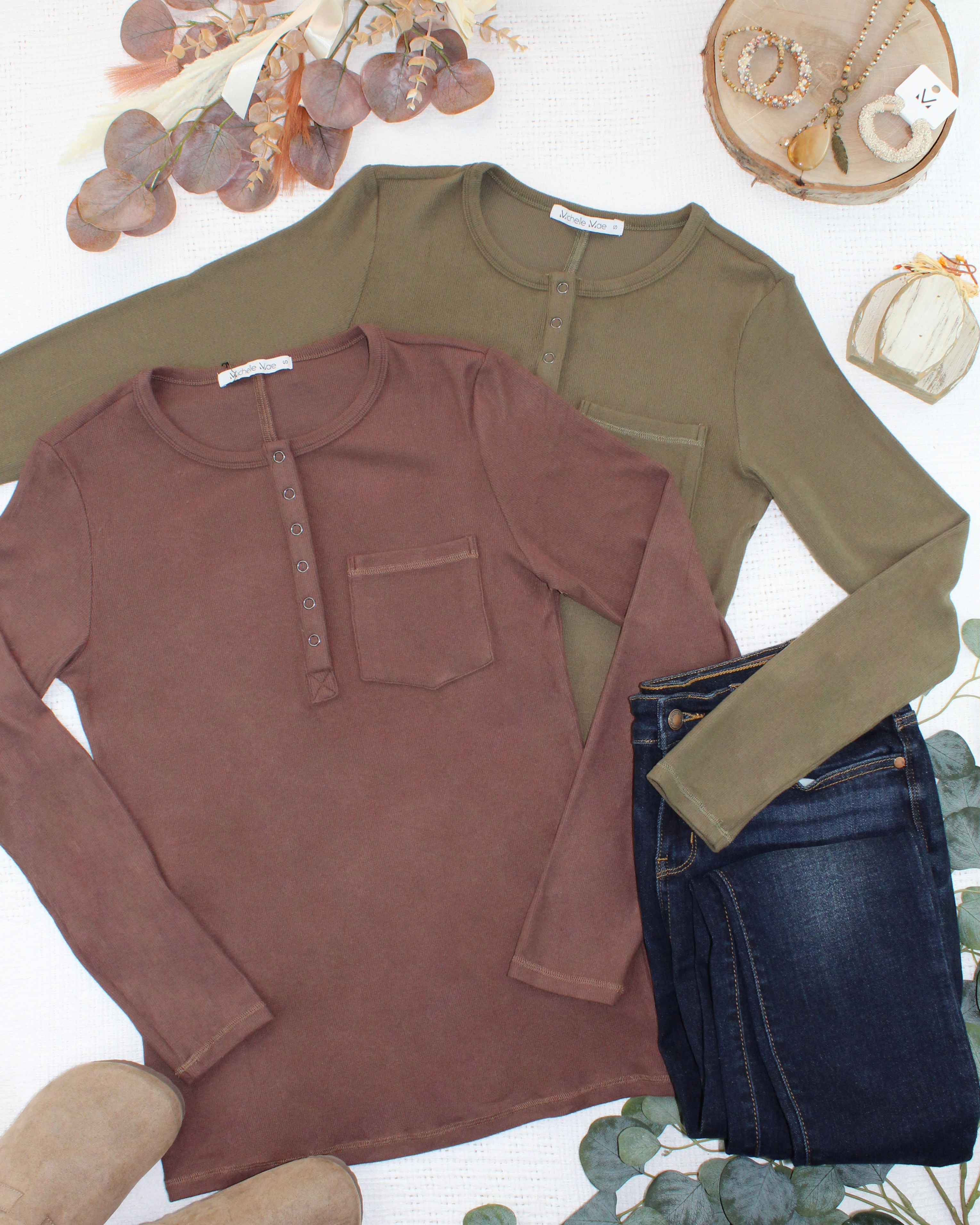 Georgia Long Sleeve Top - Olive