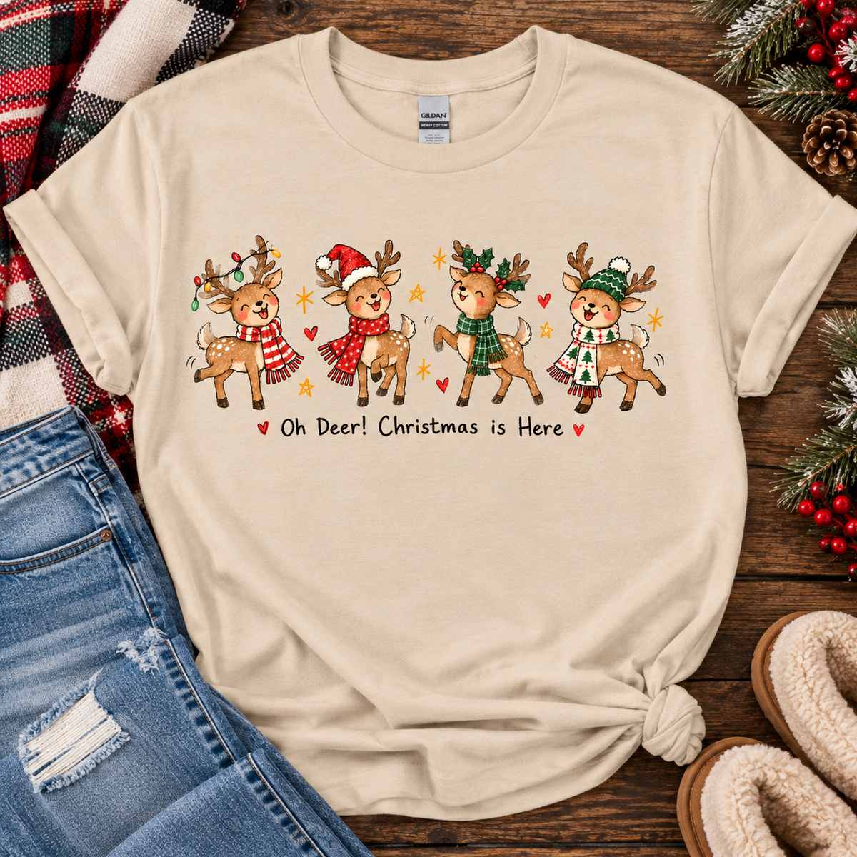 Oh Deer Christmas is Here Graphic Apparel