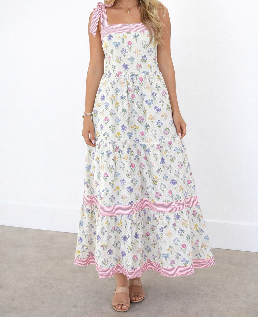 Floral Stripe Knot Strap Maxi Dress WTW