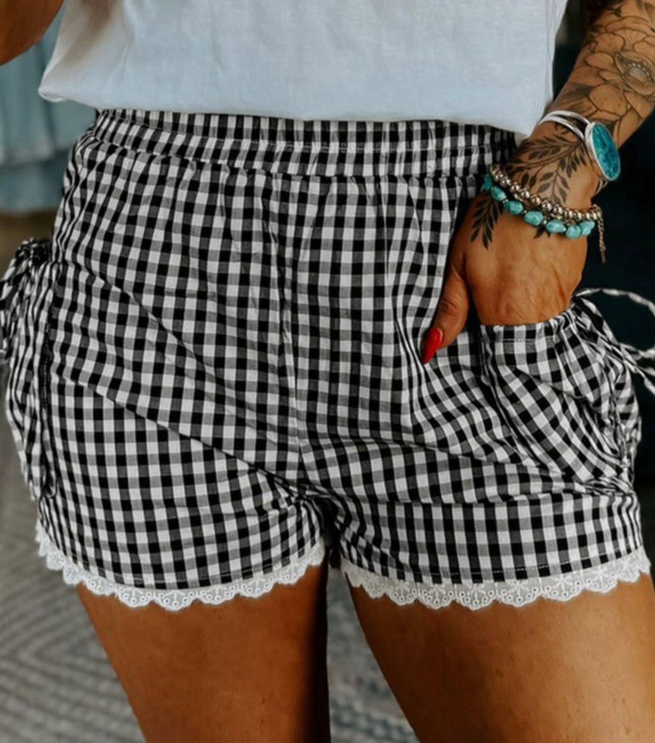 Black-Gingham Lace Short WTW