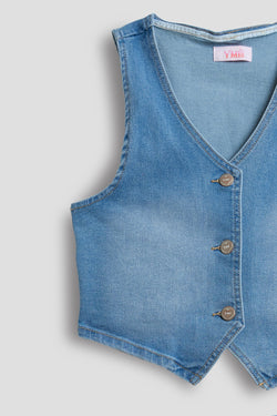 Girls Denim Vest & Ruffle Skirt Set