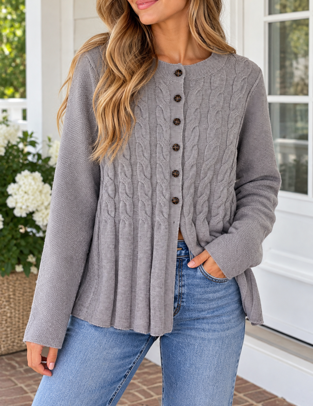 Gray Cable Knit Cardigan WTW