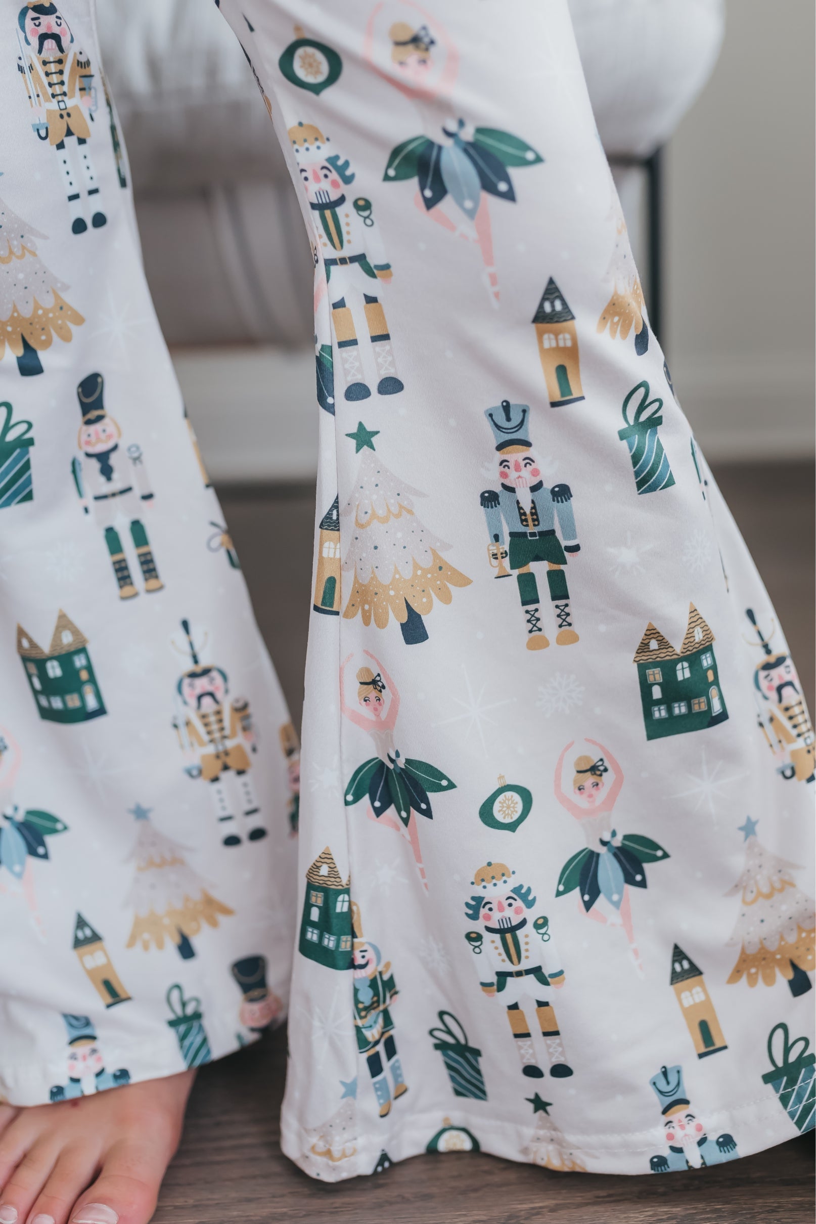 Green Chenille Nutcracker Bell Pant Set