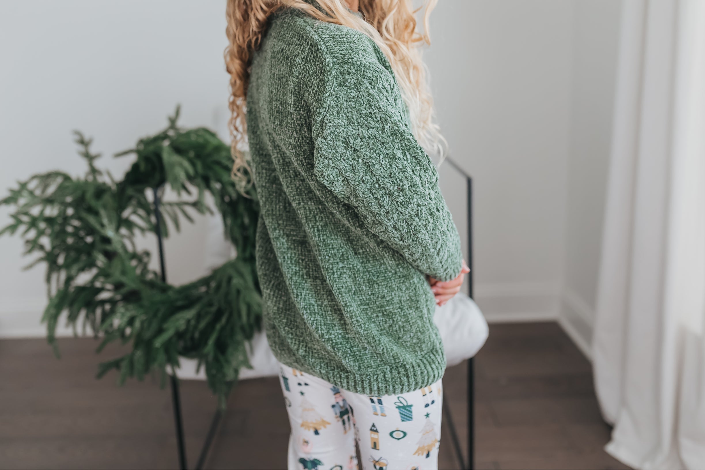Green Chenille Nutcracker Bell Pant Set