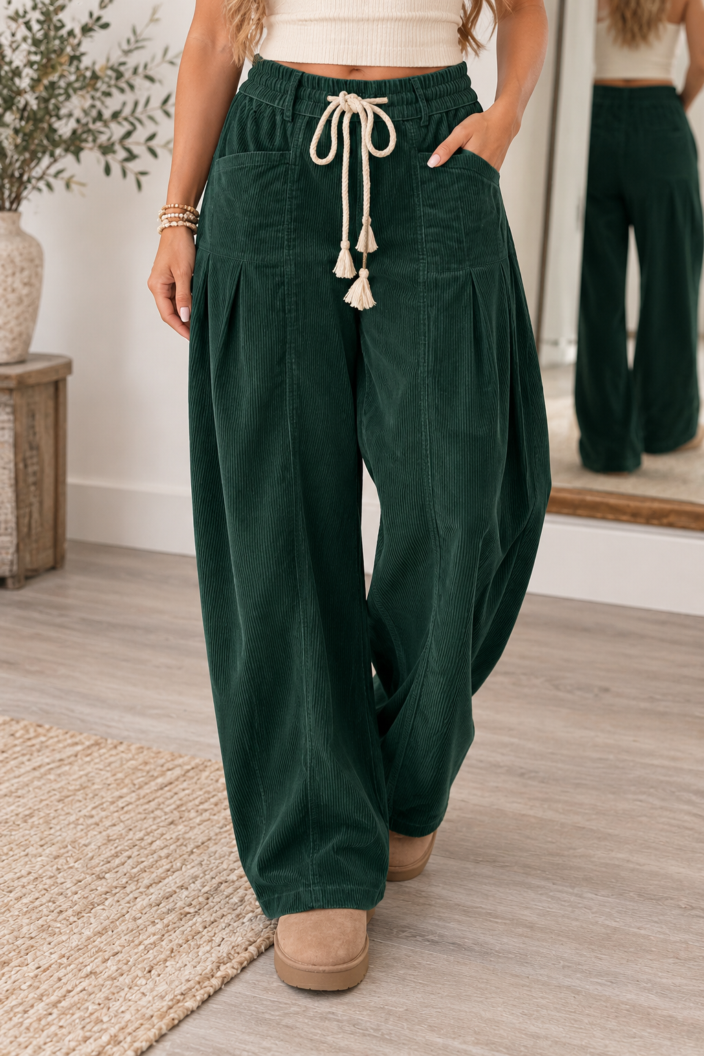 Green Elastic Corduroy Pants WTW