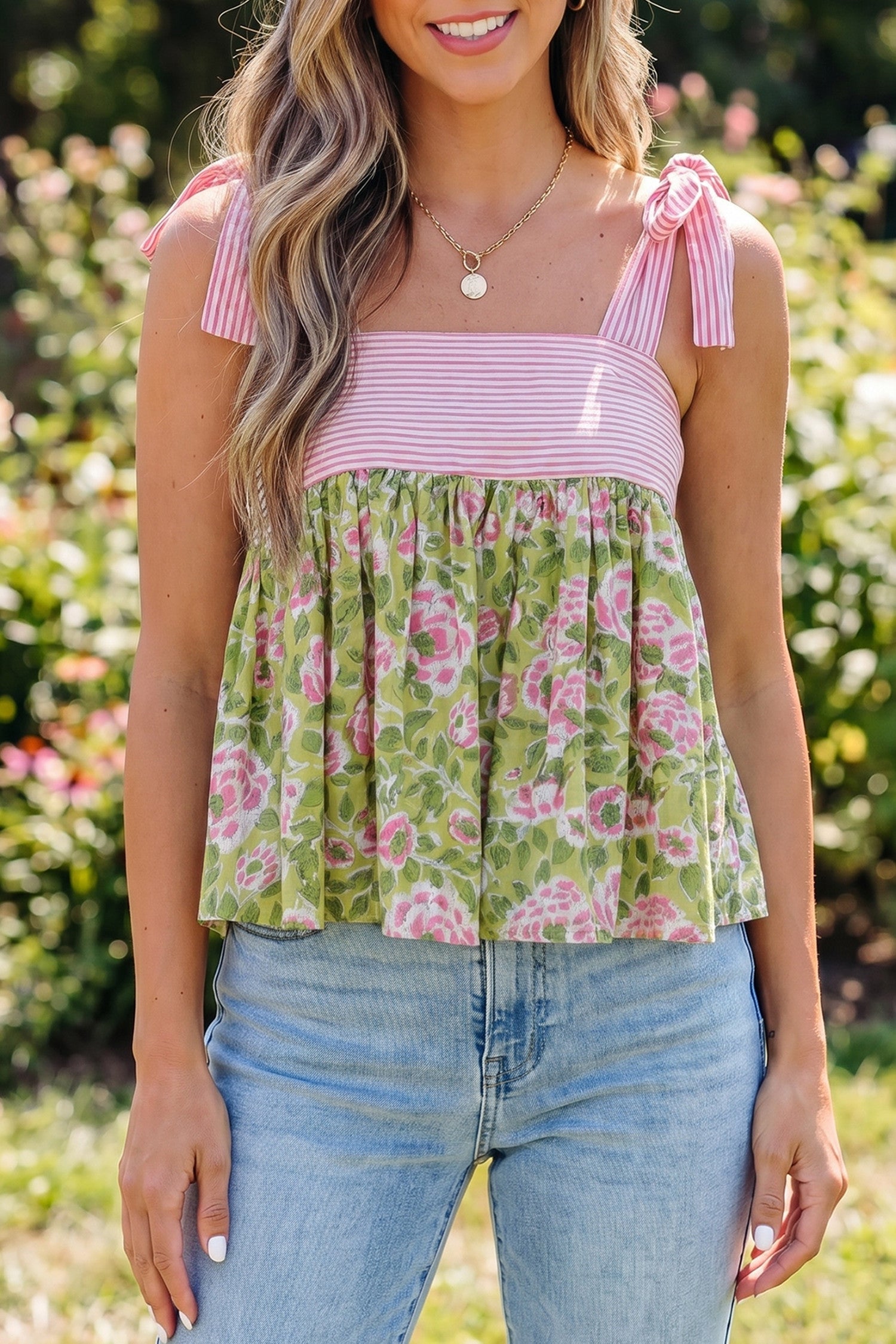 Green Floral Babydoll Tank WTW