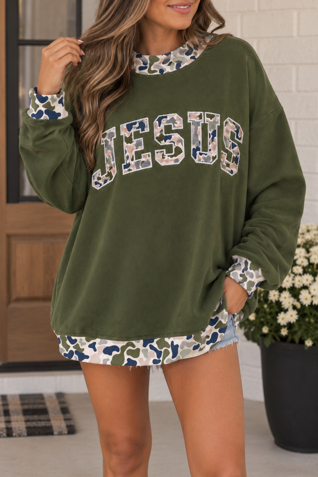 Green Western Camo JESUS Sweatshirt WTW