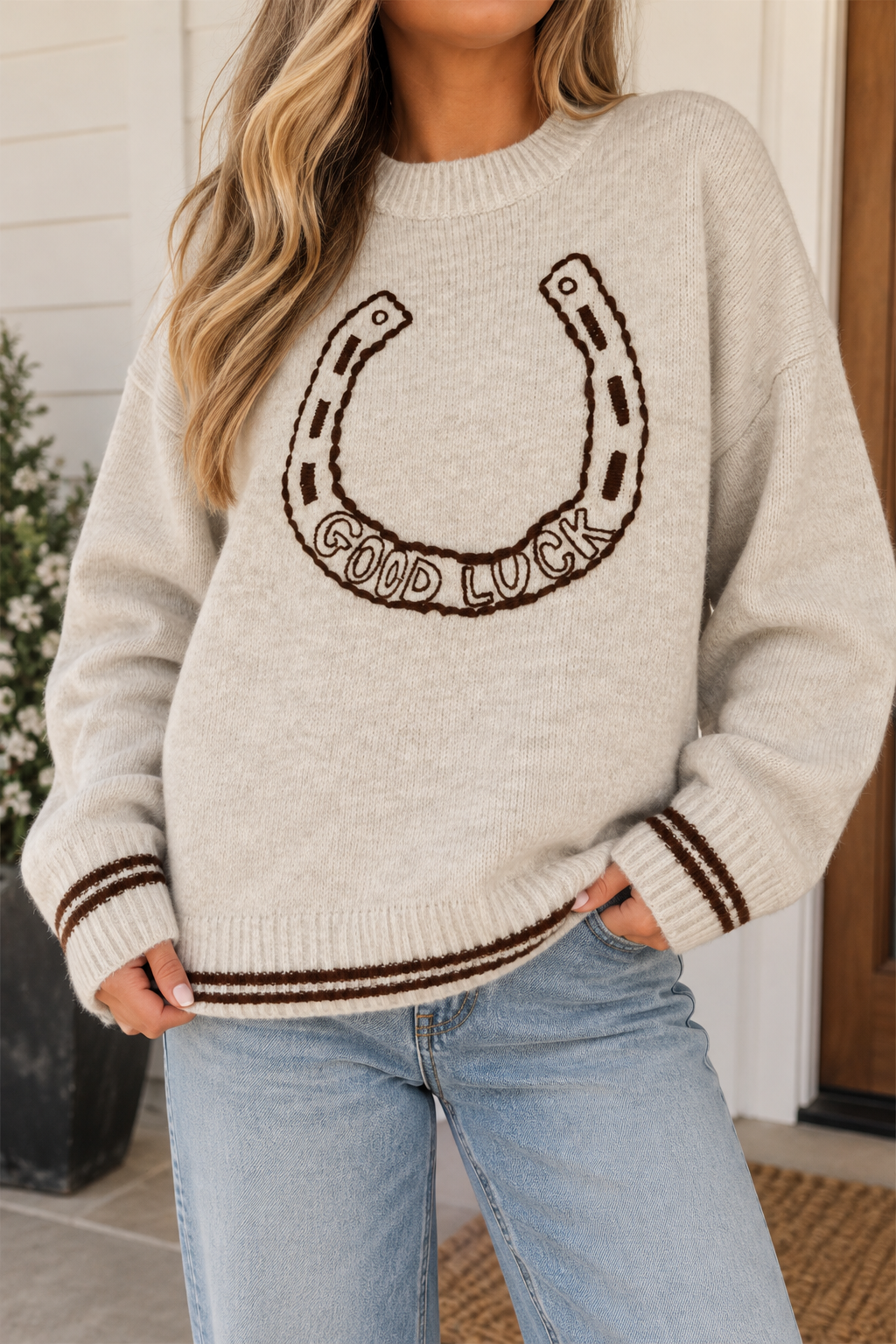 Grey Good Luck Knit Sweater WTW