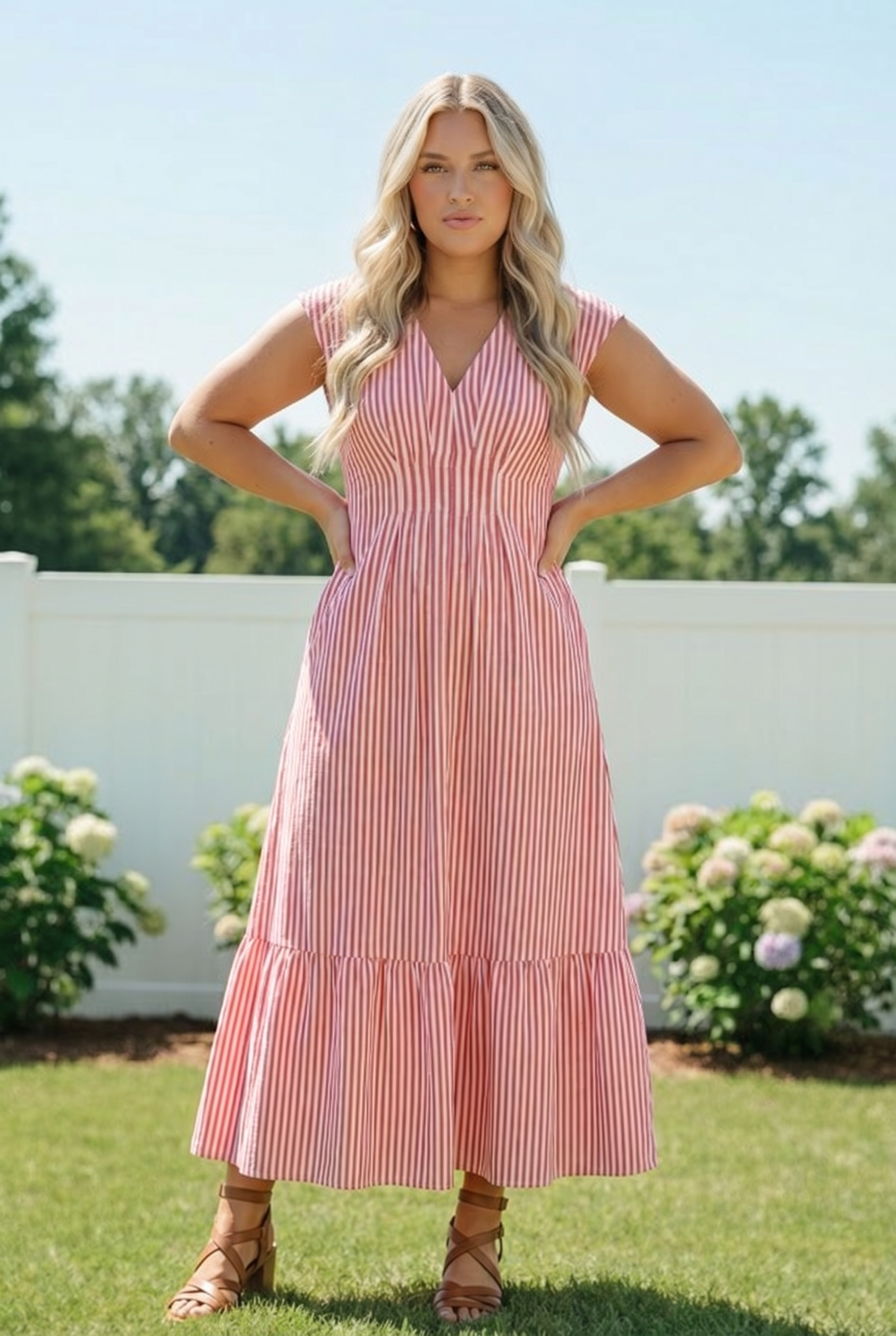 Sweet Stripe Tiered Maxi Dress in Red
