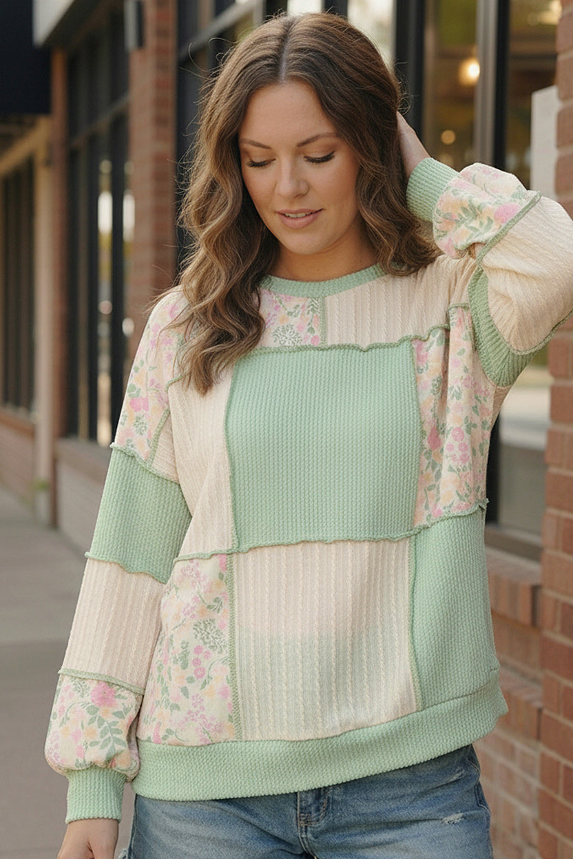 Floral Fields Mint Ribbed Colorblock