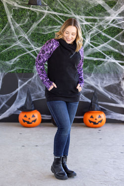 Zoey ZipCowl Sweatshirt - I Put A Spell On You and Black