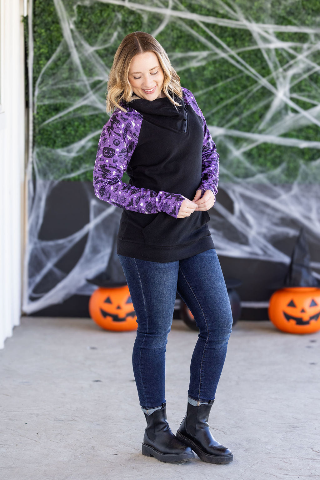 Zoey ZipCowl Sweatshirt - I Put A Spell On You and Black