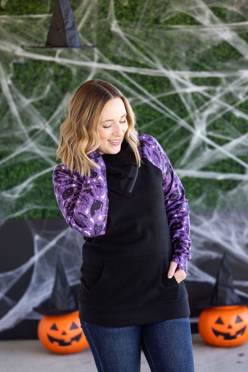 Zoey ZipCowl Sweatshirt - I Put A Spell On You and Black
