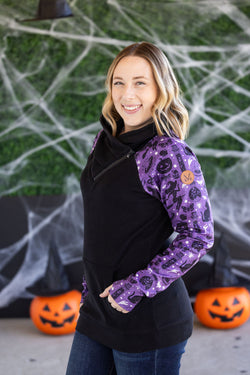Zoey ZipCowl Sweatshirt - I Put A Spell On You and Black