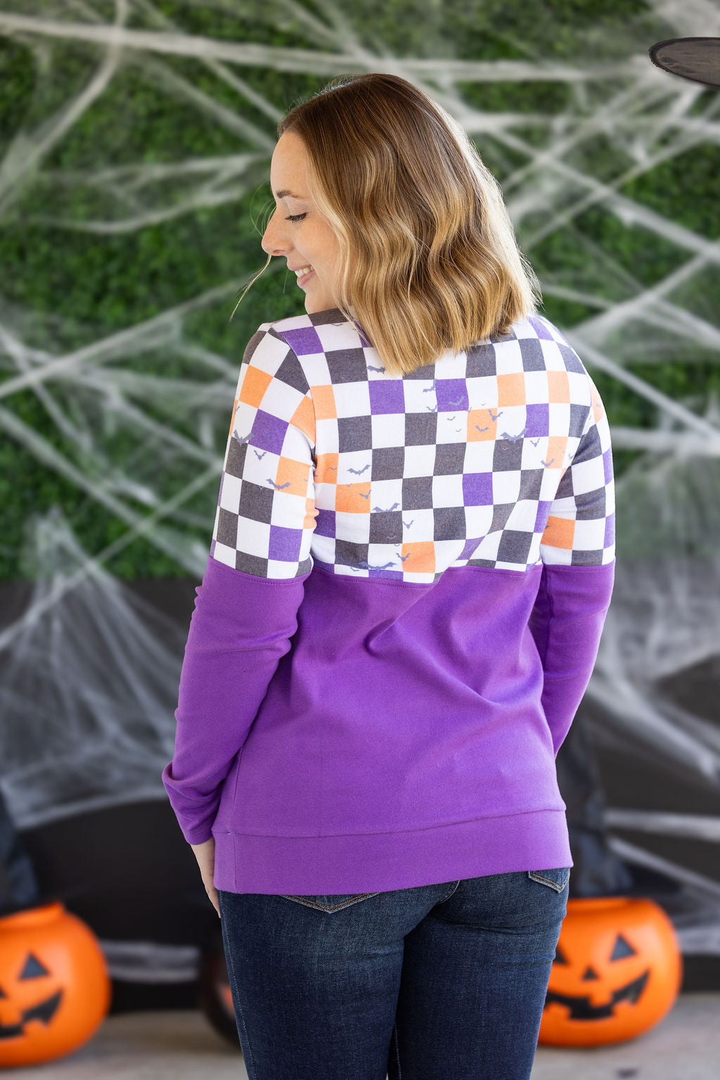 Natalie Pullover - Checkered Bats and Purple