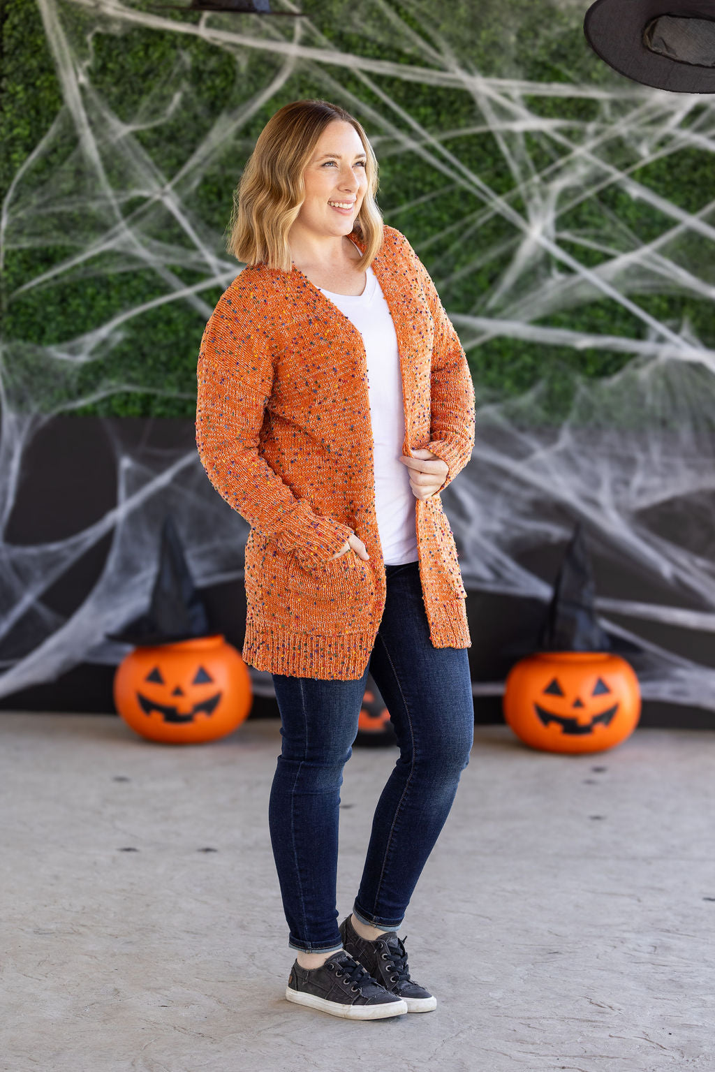Carly Confetti Dot Cardigan - Pumpkin