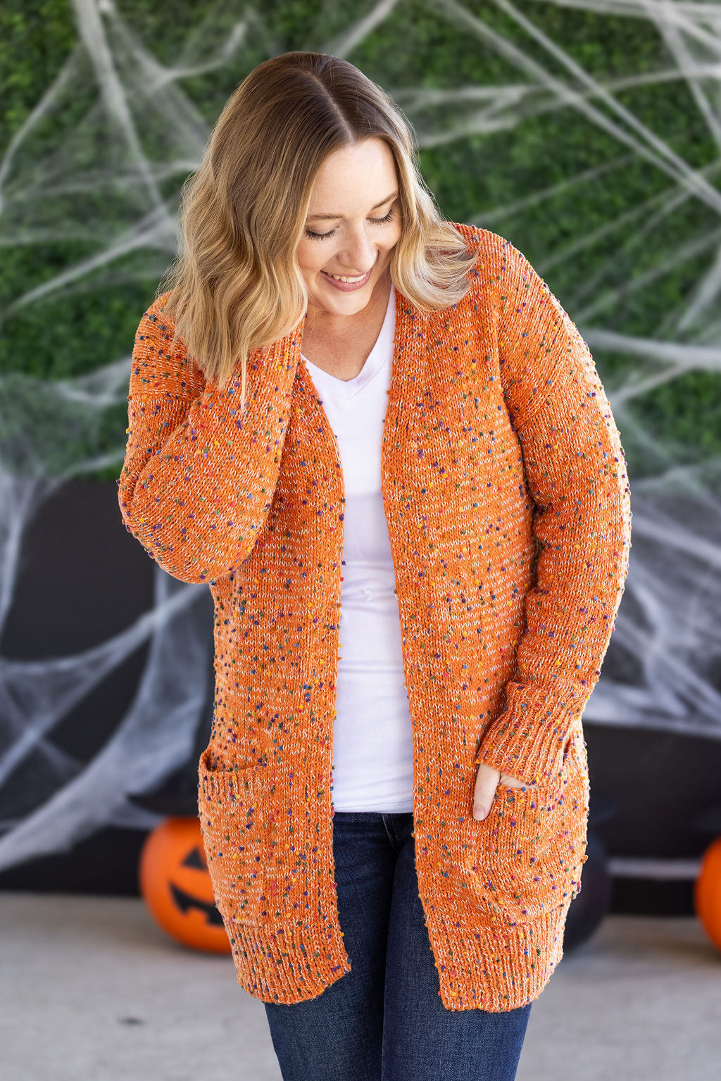 Carly Confetti Dot Cardigan - Pumpkin