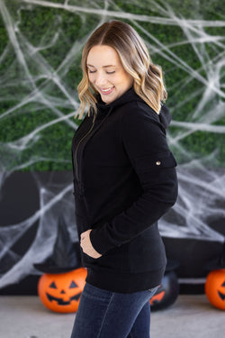 Pixie Pocket Halfzip Hoodie - Black