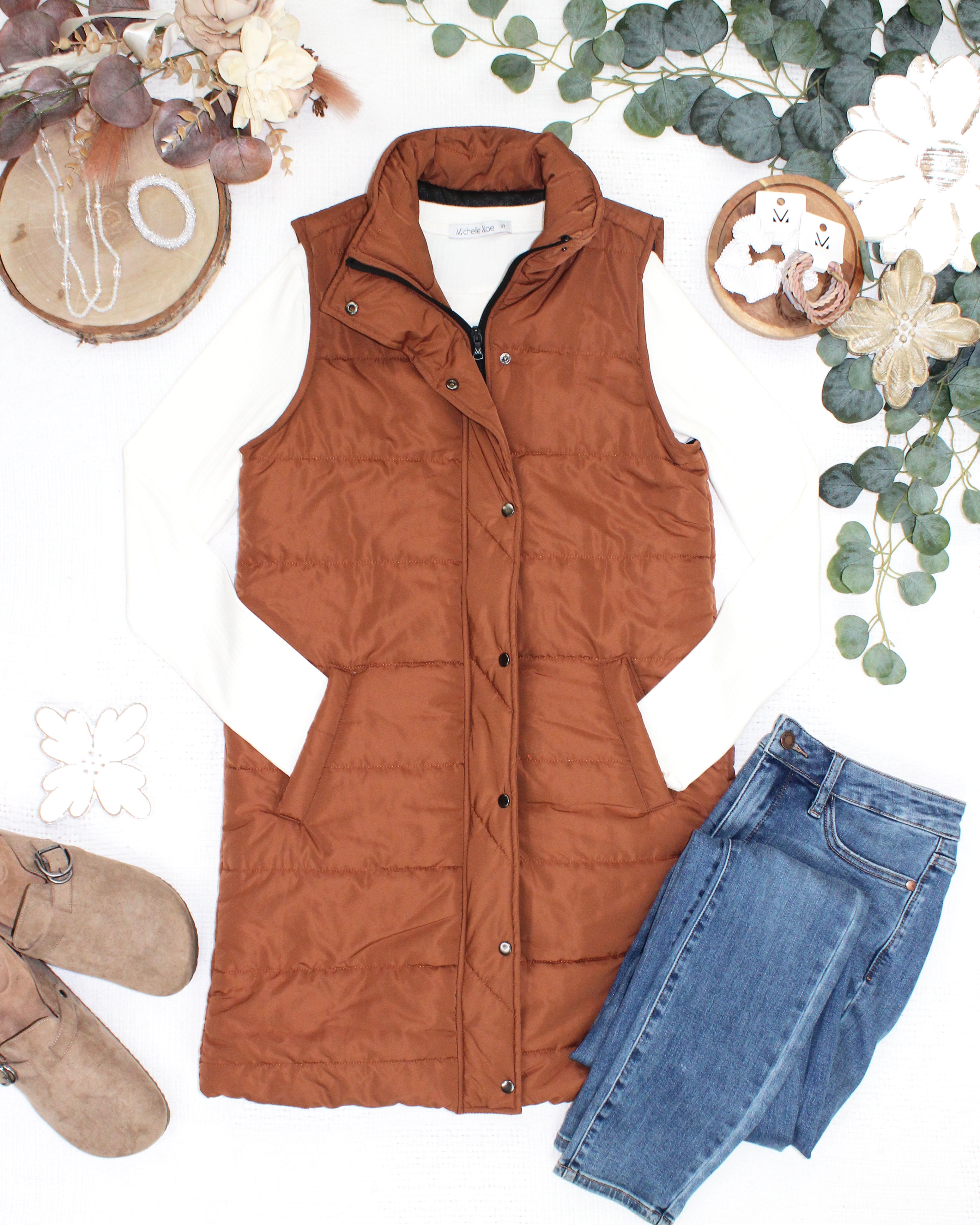 Harlow Long Vest - Cinnamon
