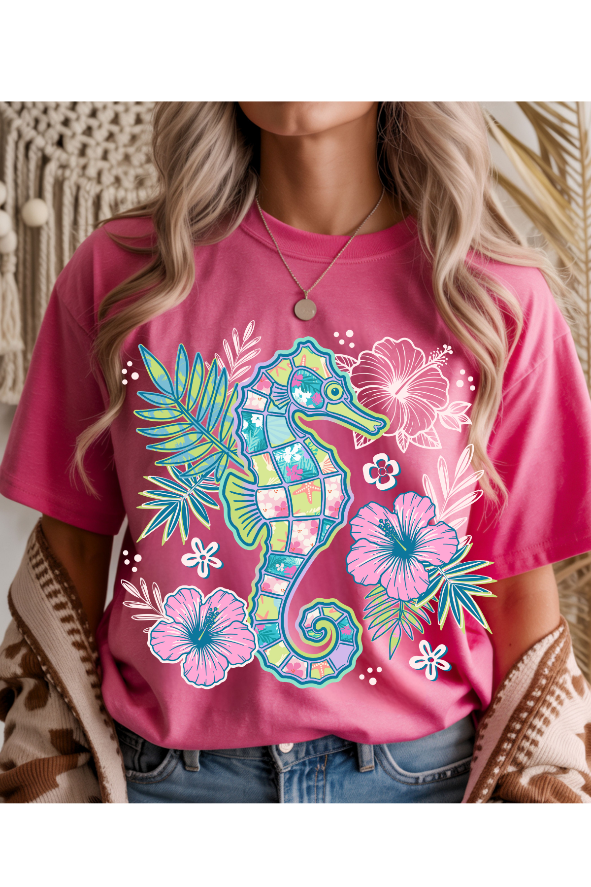 Floral Seahorse Graphic Tee
