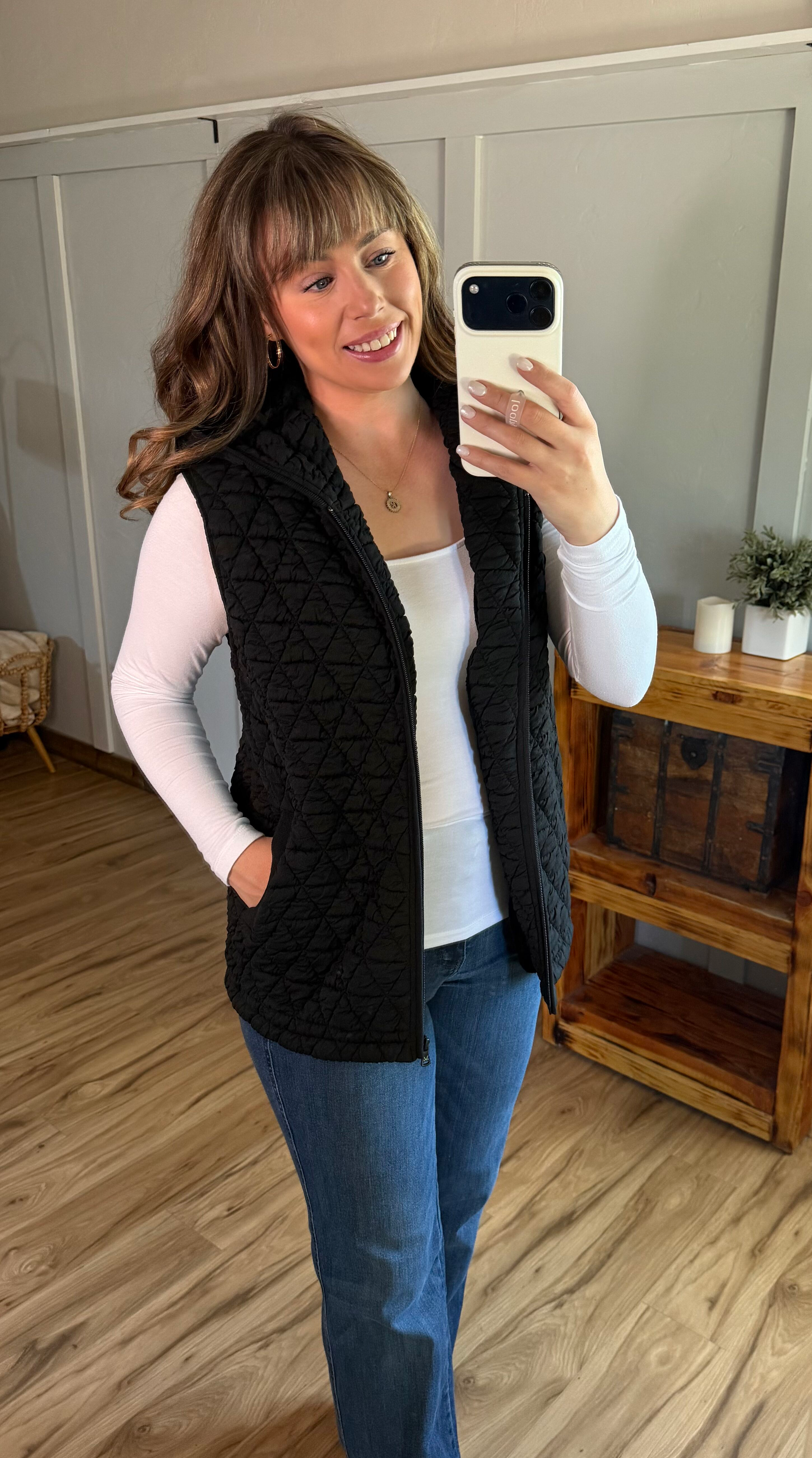 Heather Geometric Hooded Vest - Black