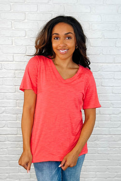 I Don't Have to Choose V-Neck Tee in Hot Coral