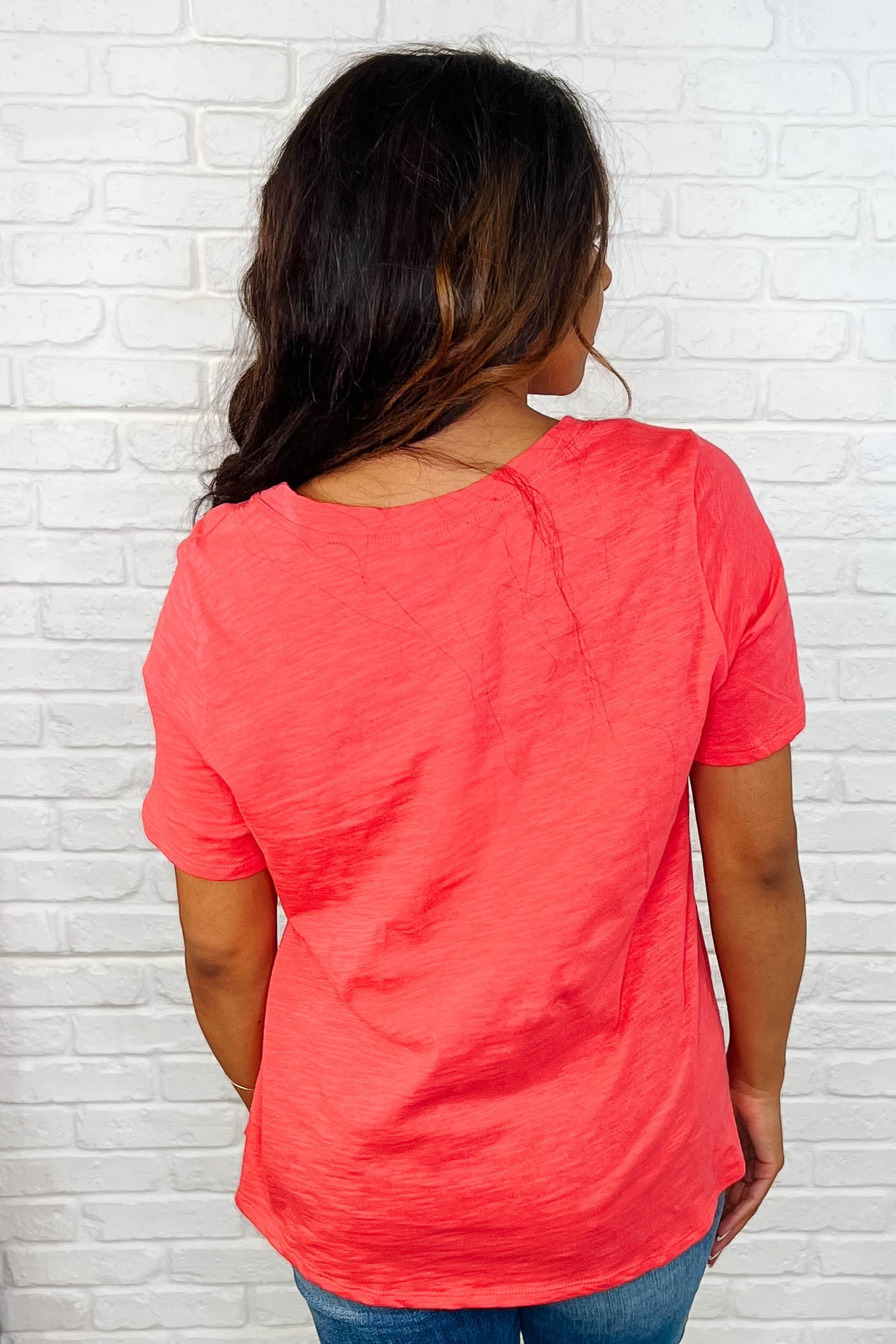 I Don't Have to Choose V-Neck Tee in Hot Coral