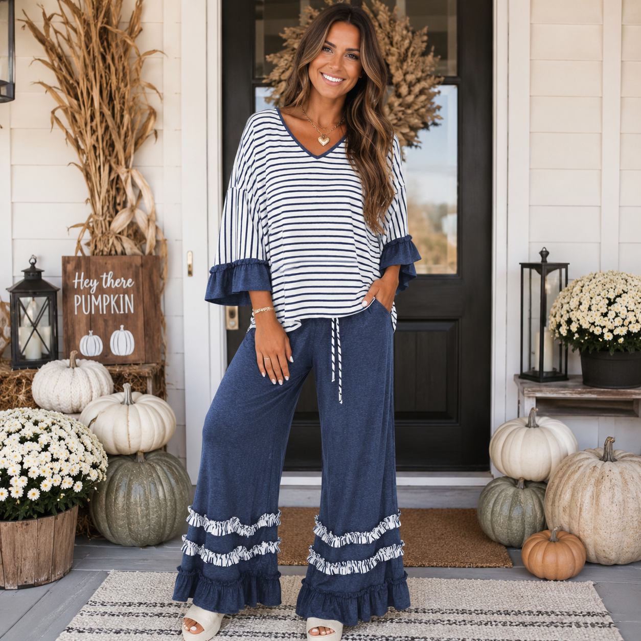 Stripe Ruffle Pant Set WTW