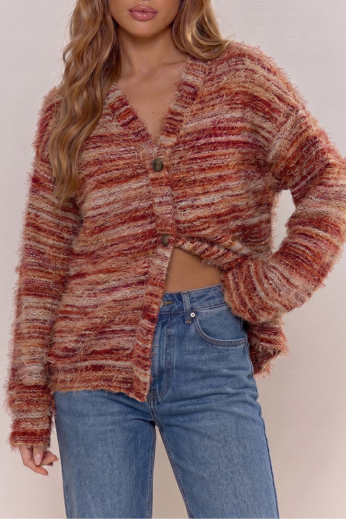 Fuzzy Striped Cardigan WTW