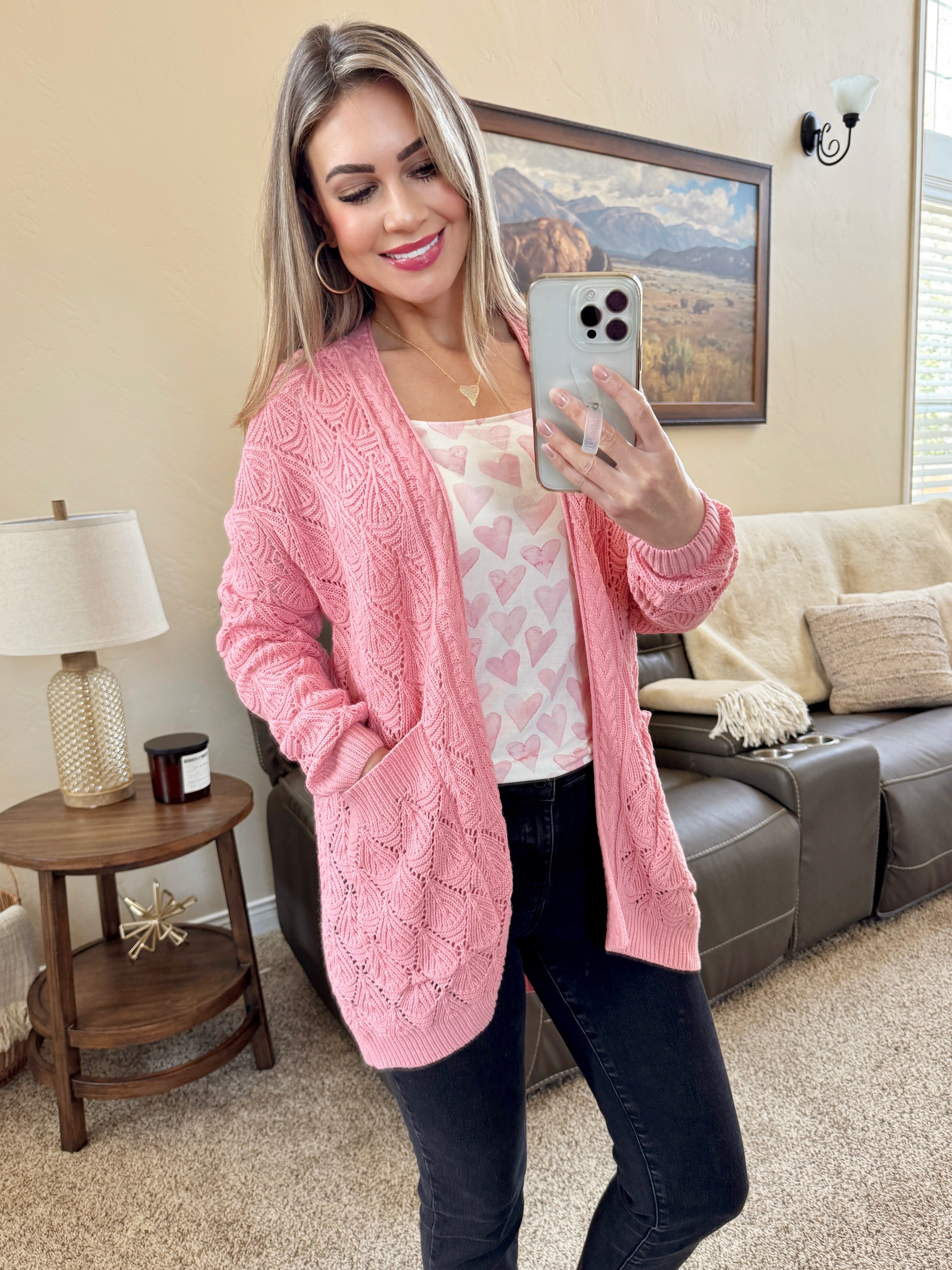 Open Knit Cardigan - Rose