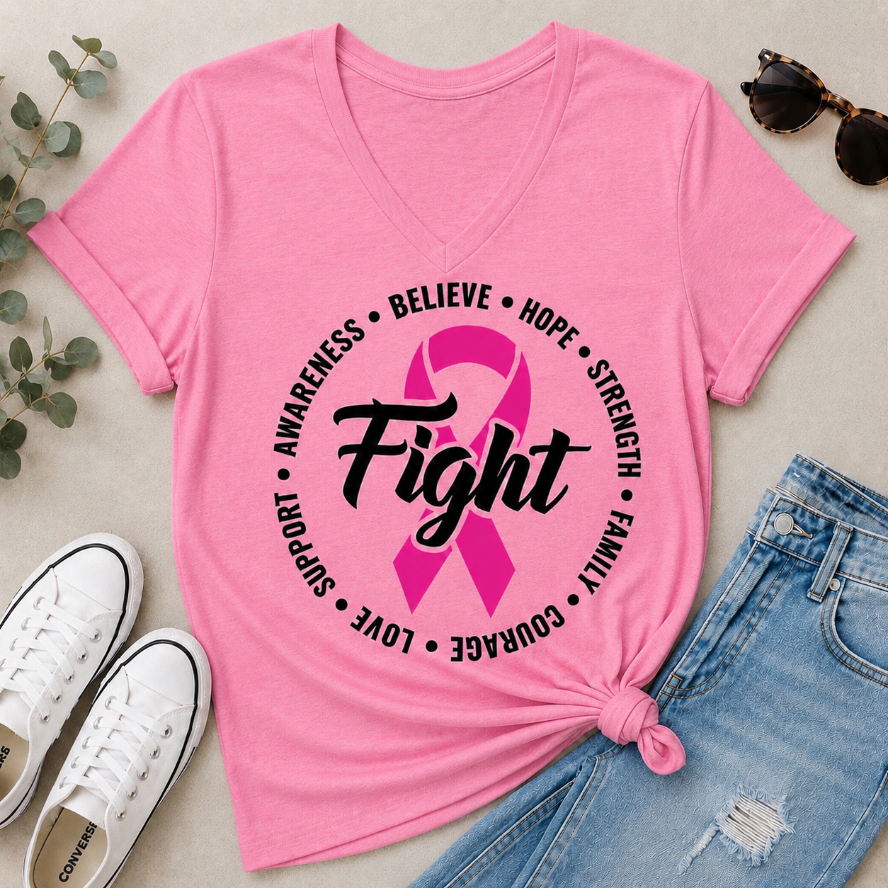 Breast Cancer Awareness V-NECK Graphic Tee