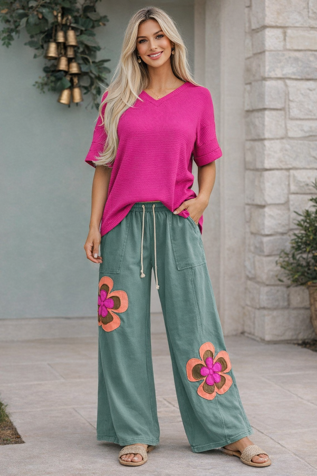 Flower Patchwork Drawstring Pants WTW
