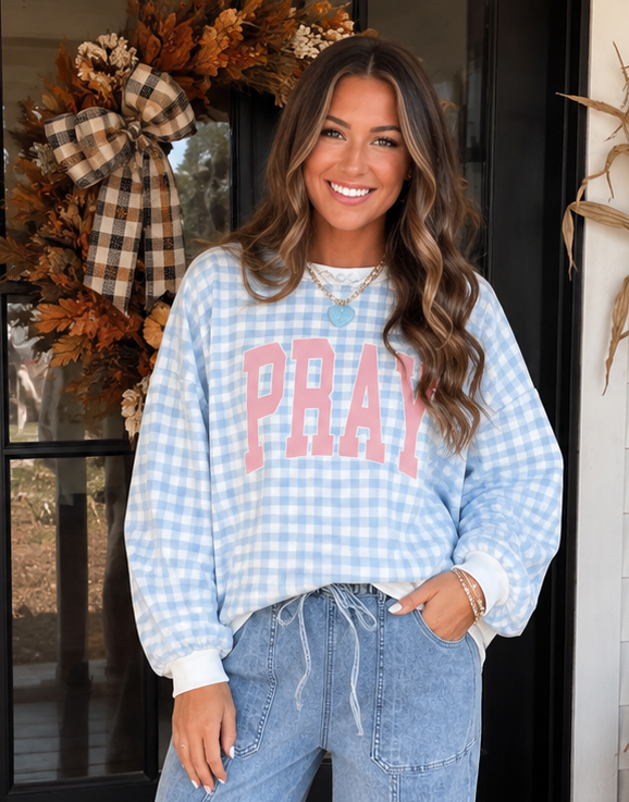 Blue Plaid Pray Sweatshirt WTW