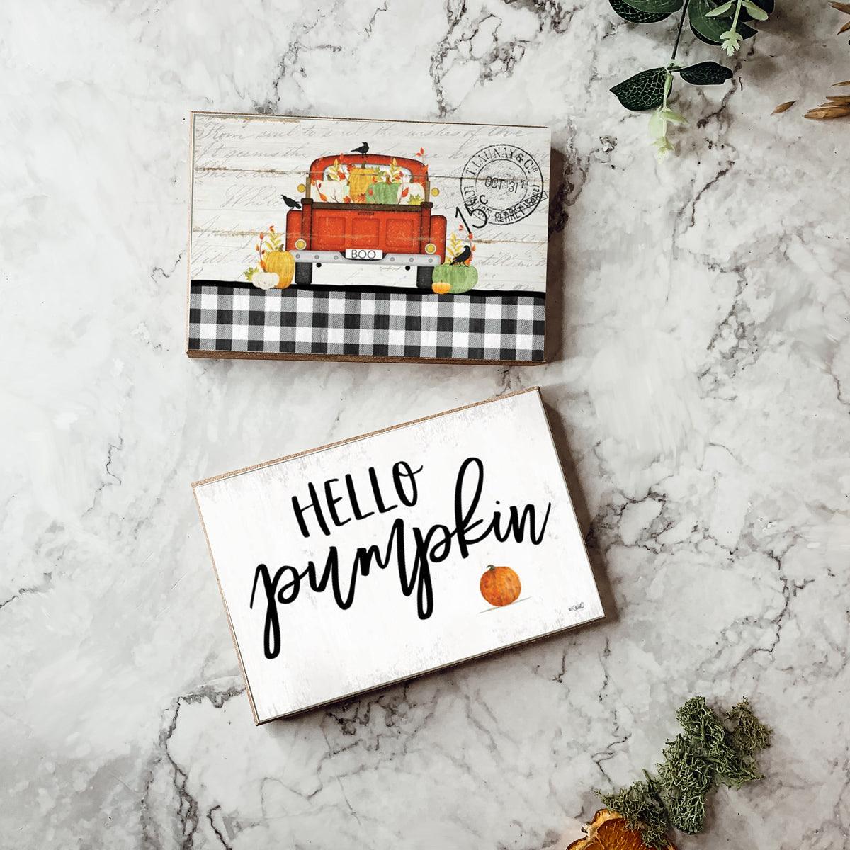 Farmhouse Fall Wooden Signs for Shelf Styling, 6x4x1 Freestanding Wood Fall Signs
