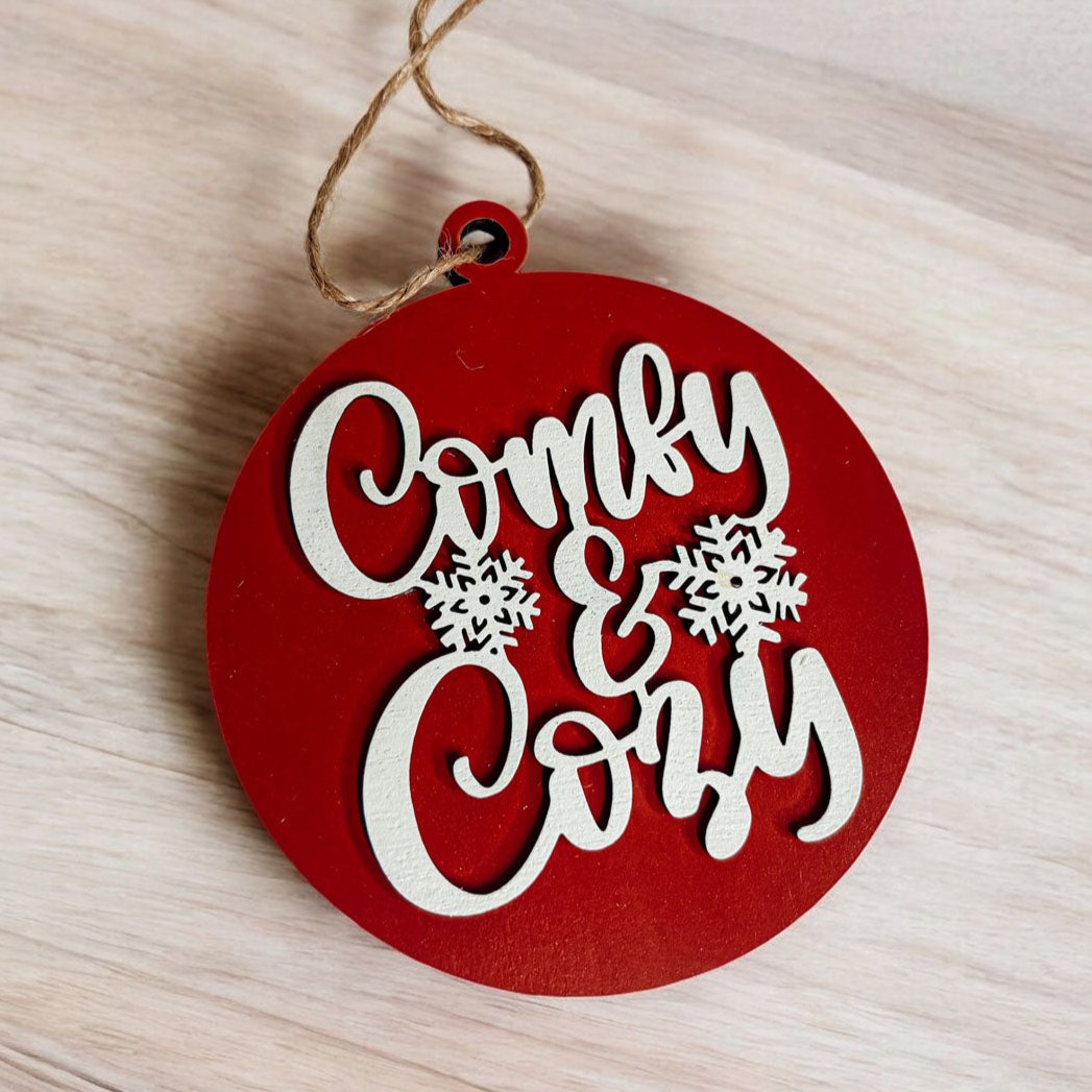 Comfy & Cozy Wooden Ornament Decoration with string. 
red christmas tree decor
white and red christmas tree decor