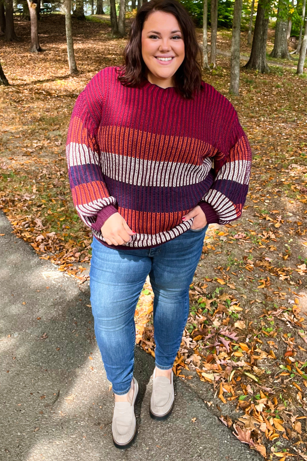 Take All Of Me Burgundy & Navy Stripe Oversized Sweater