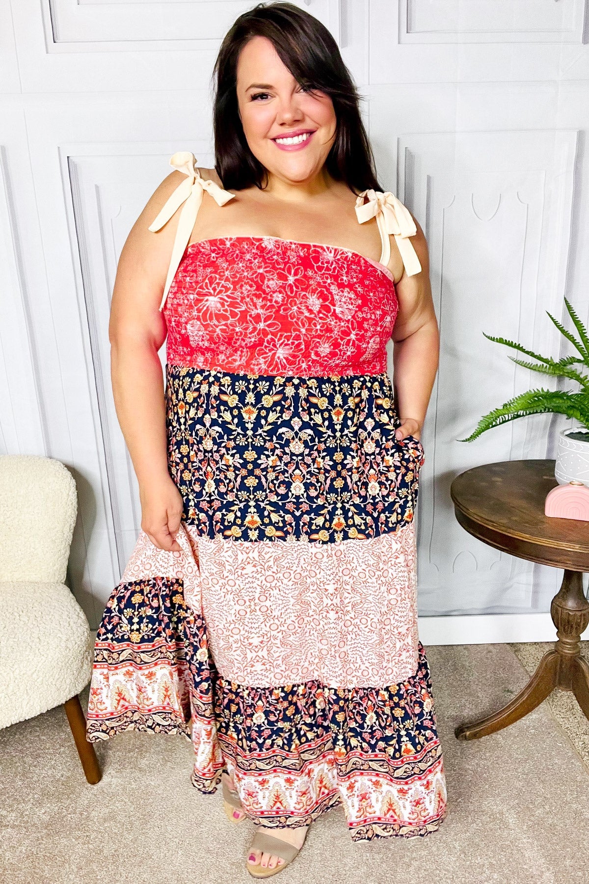 Vacay Vibes Orange Floral Smocked Tube Top Tiered Maxi Dress