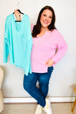 Eyes On You Seafoam Mineral Wash Rib Notch Neck Pocket Top