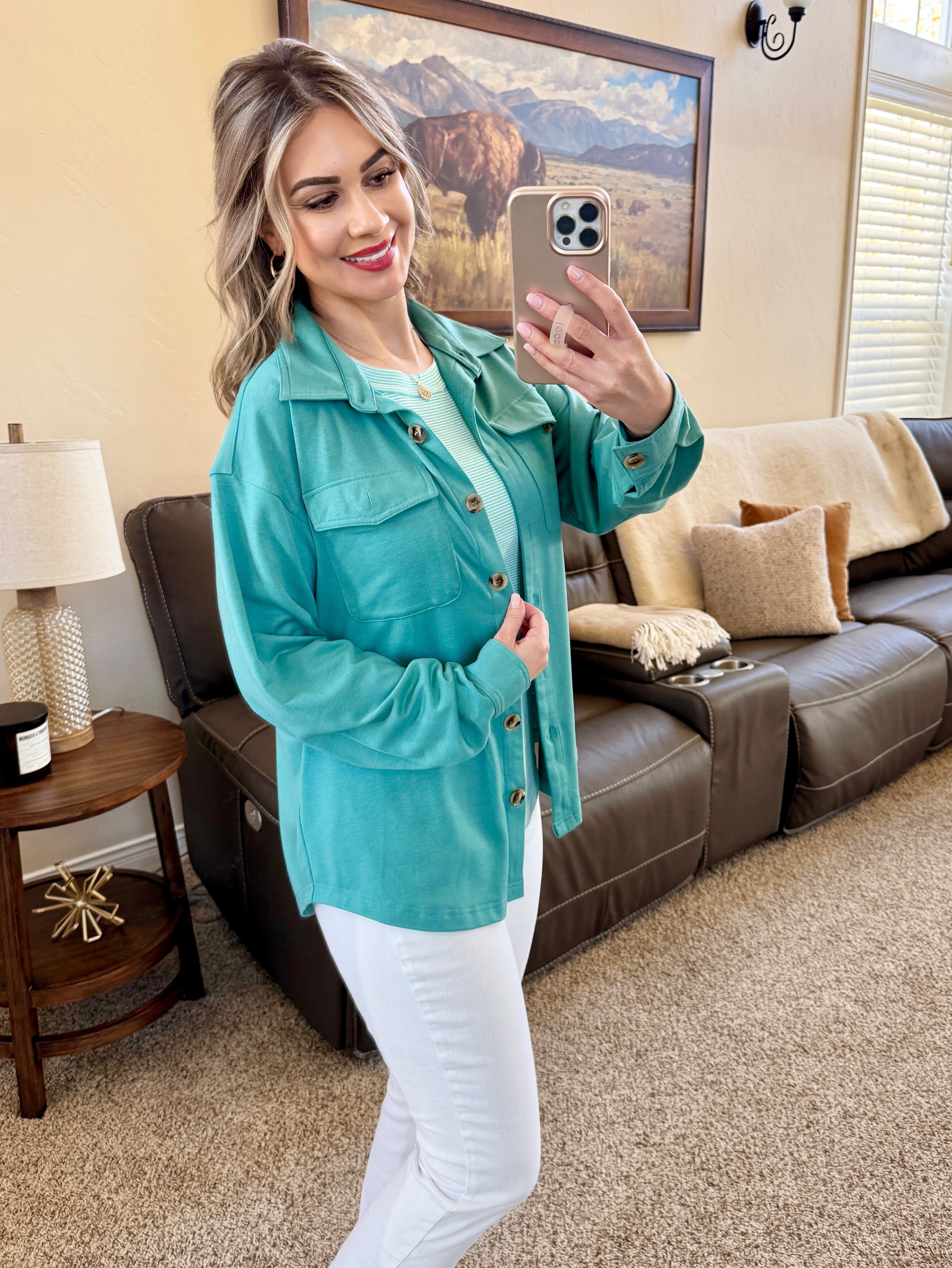 Brenna Button Down Top - Teal