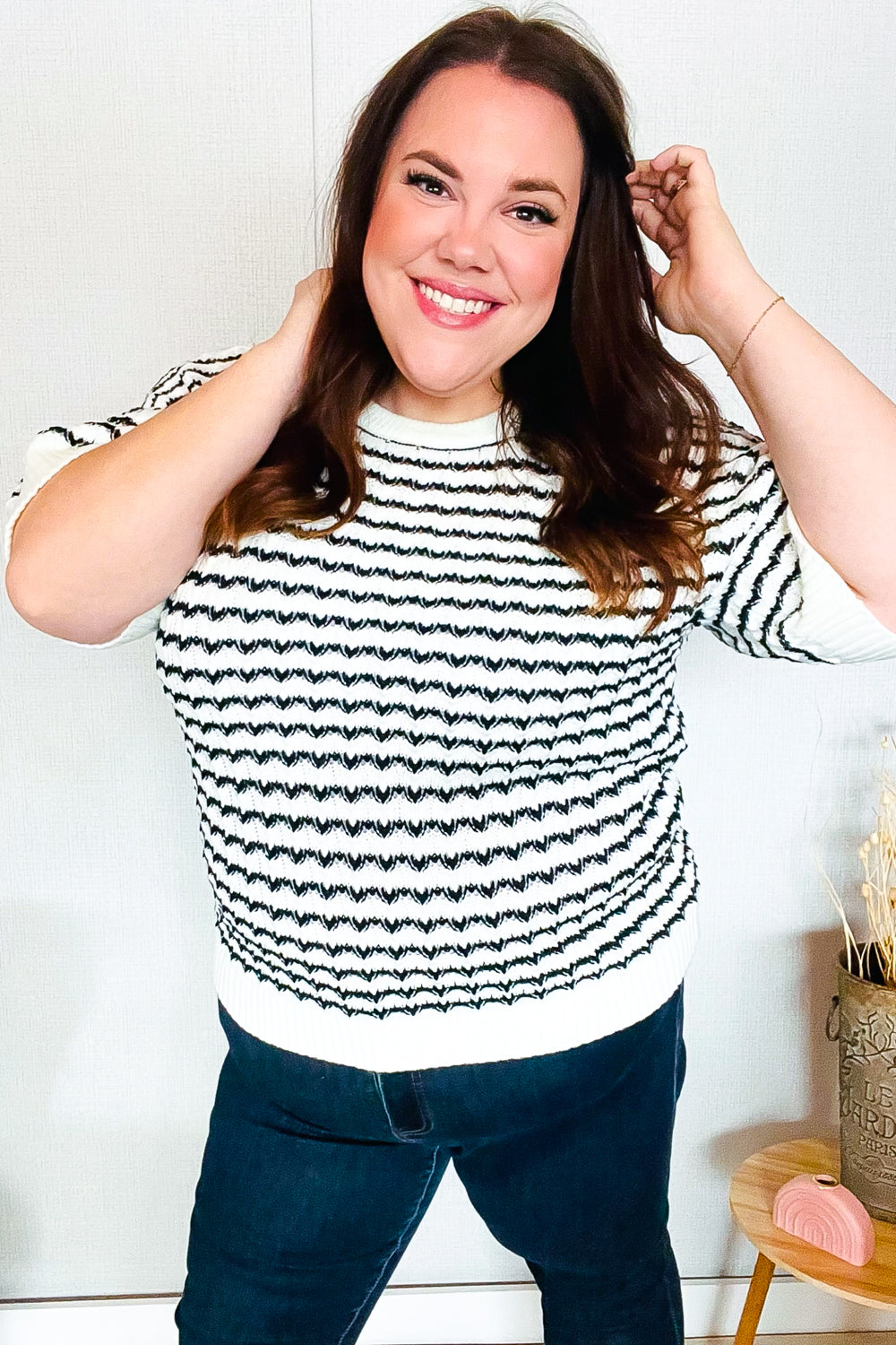 You've Got This Ivory & Black Wavy Stripe Pattern Sweater Top