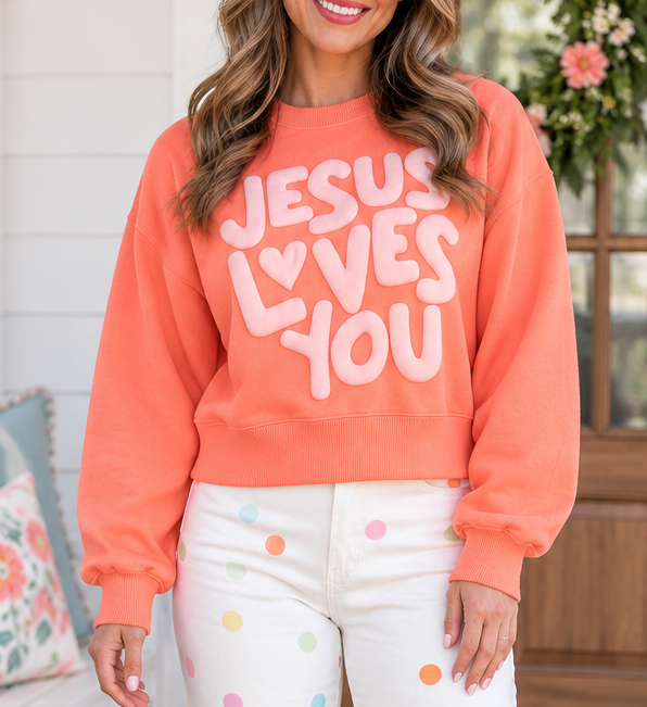 Orange JESUS LOVES YOU Sweatshirt WTW