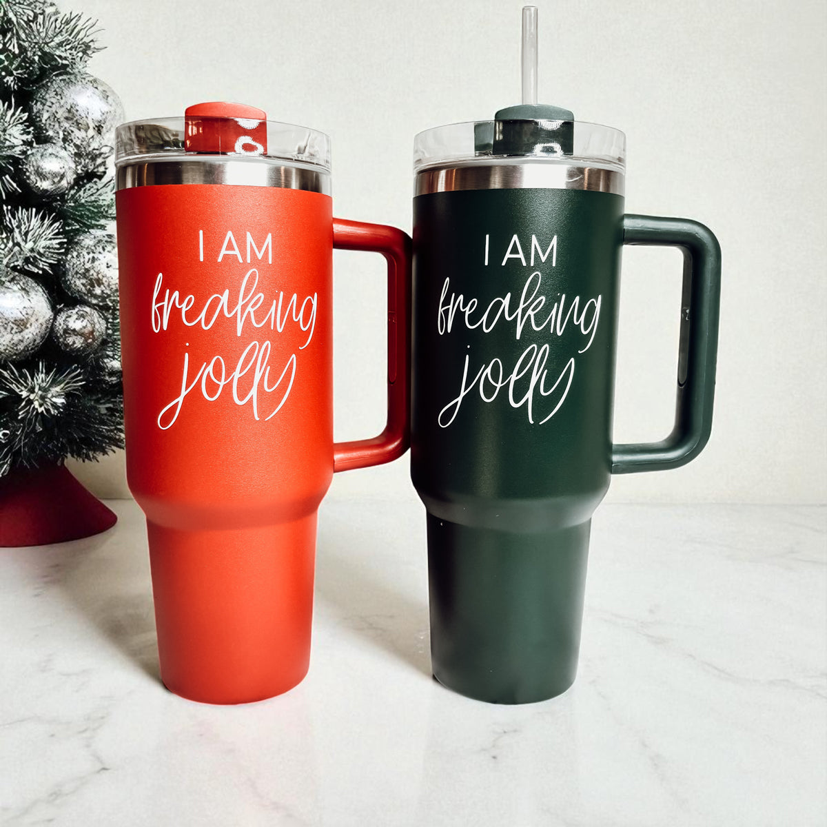 Christmas in July tumbler - I am freaking jolly 40oz red green
Christmas tumbler gift set - I am freaking jolly 40oz red green
Holiday tumbler bundle - I am freaking jolly Christmas red green