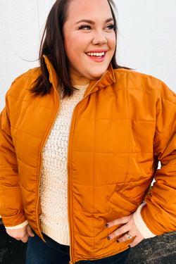 Eyes On You Butterscotch Quilted Puffer Jacket