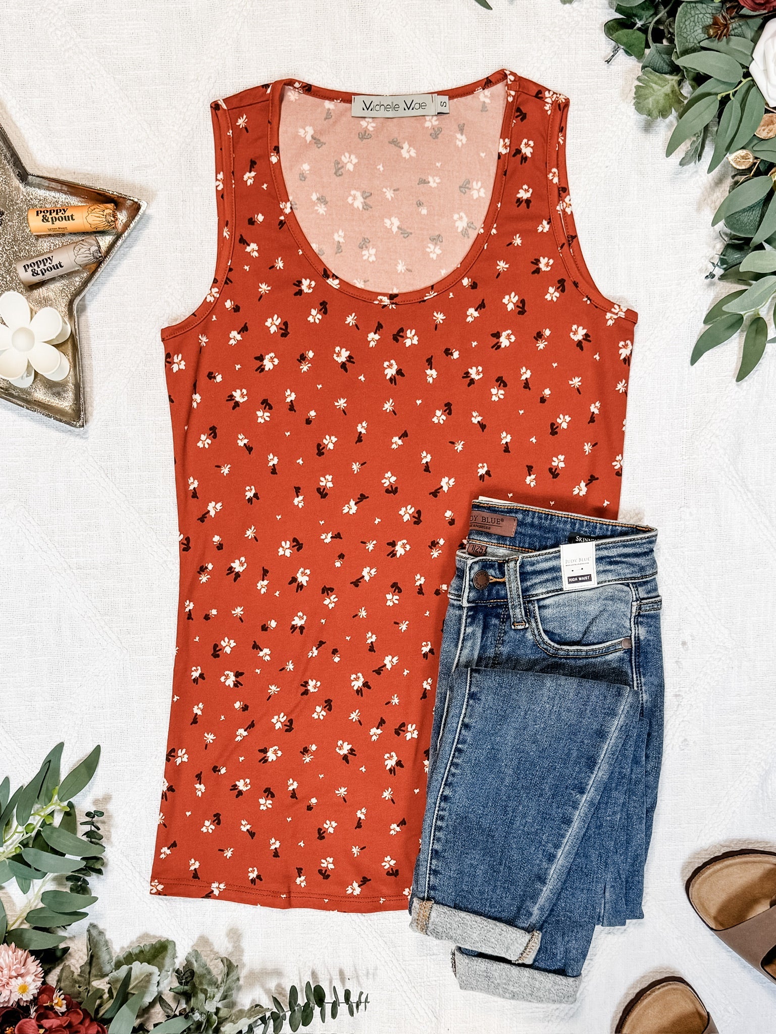 Luxe Crew Tank - Micro Rust Floral