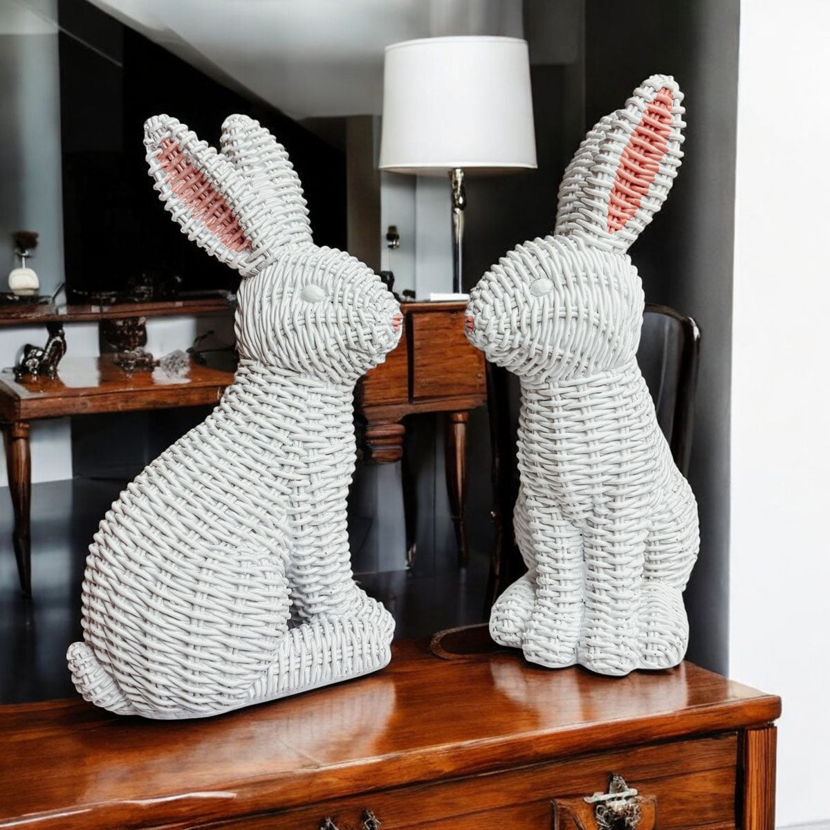 bunny figurine
resin bunny
bunny statue
bunny figure
rattan bunny
rattan rabbit
