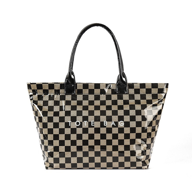 Brooklyn Laminated Mixed Media Checkered Tote